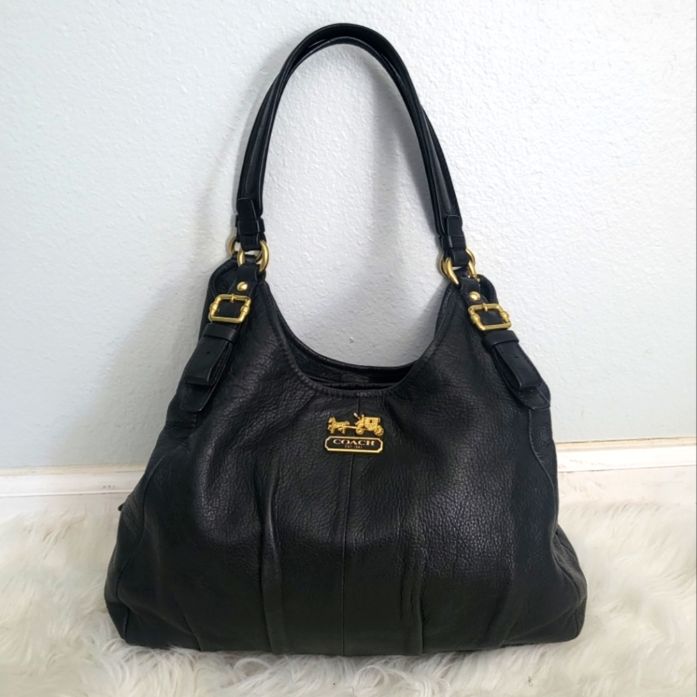 COACH Maggie Madison Black Leather Hobo Handbag, Satchel/Shoulder Bag Purple Int